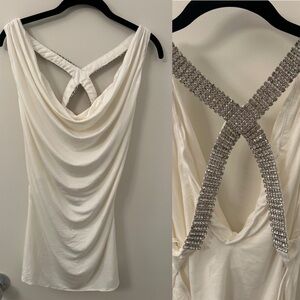 Sky Cream Draped Back Tank Top with Crystal-Embellished Straps